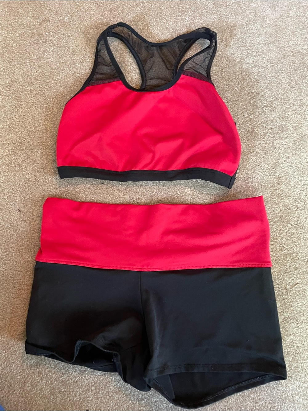 Bad Kitty red and black mesh sports bra and shorts: comes as a set
